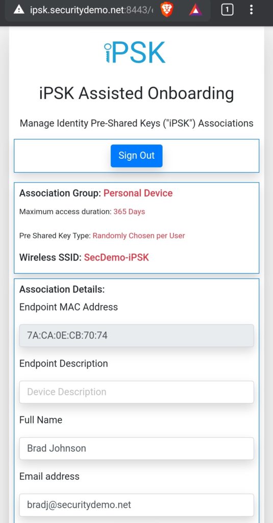 iPSK device onboarding