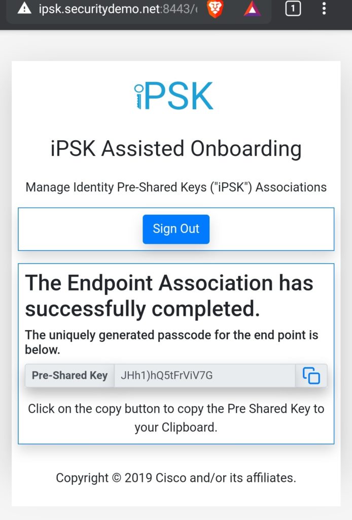 iPSK device successfully onboarded