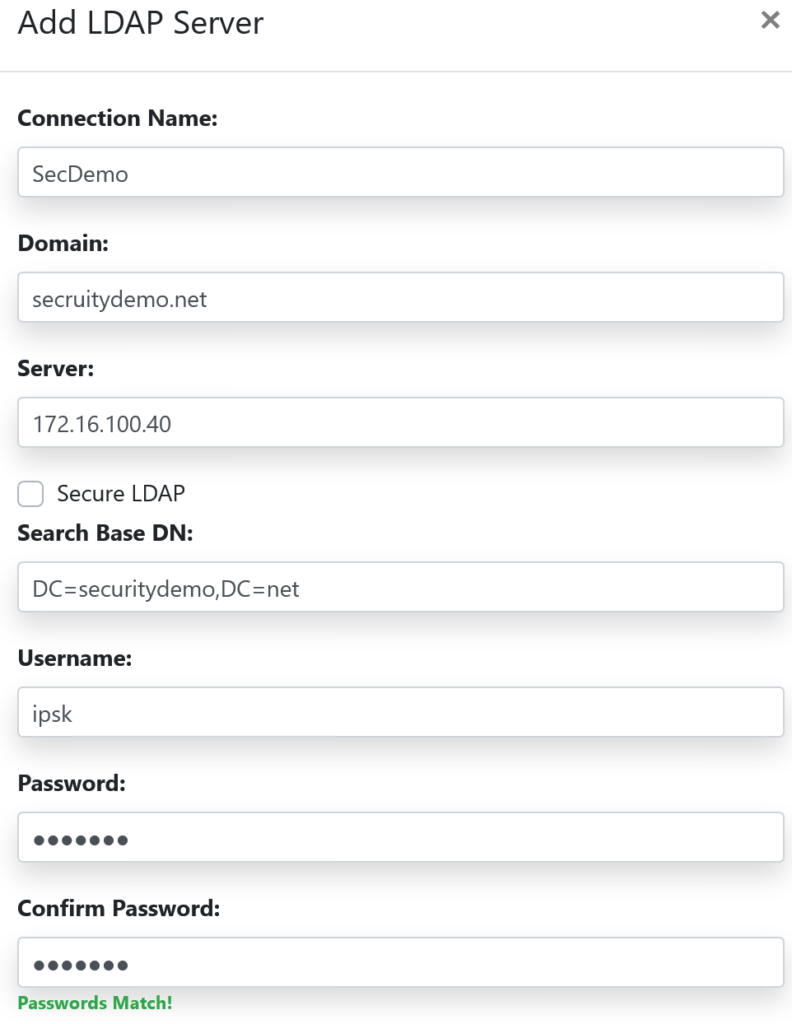 LDAP server setup in iPSK manager