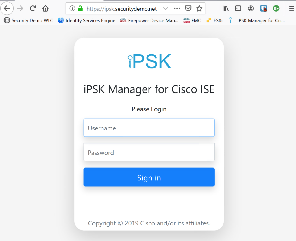 iPSK admin portal login page