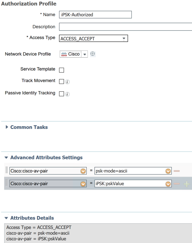 iPSK authorization profile for authorized device