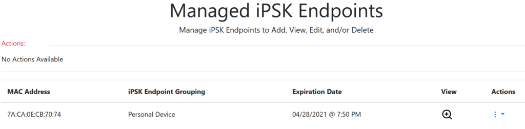 iPSK Manager endpoint list