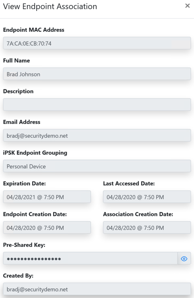 iPSK Manager endpoint details