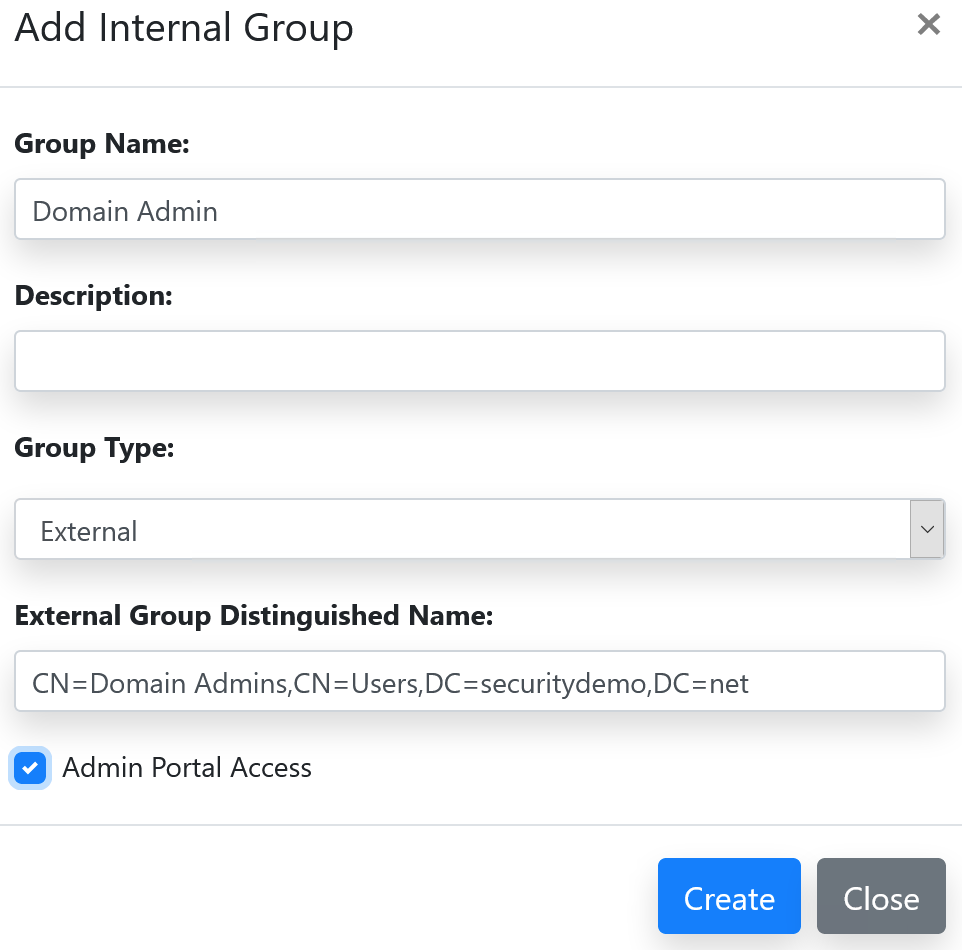 Domain admin group access to admin portal