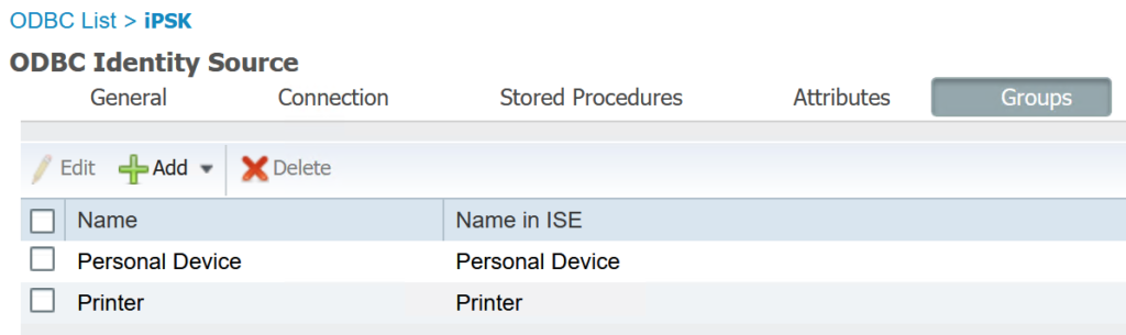 ISE ODBC iPSK groups