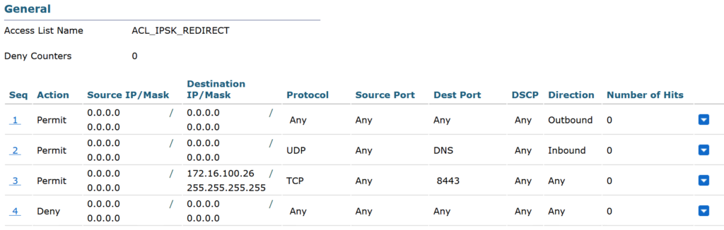 WLC ACL for iPSK redirect.