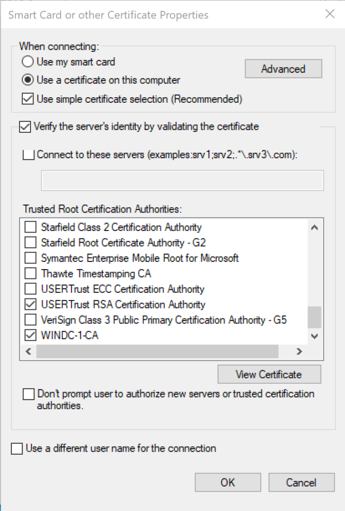 EAP method configuration window (primary and secondary are the same)