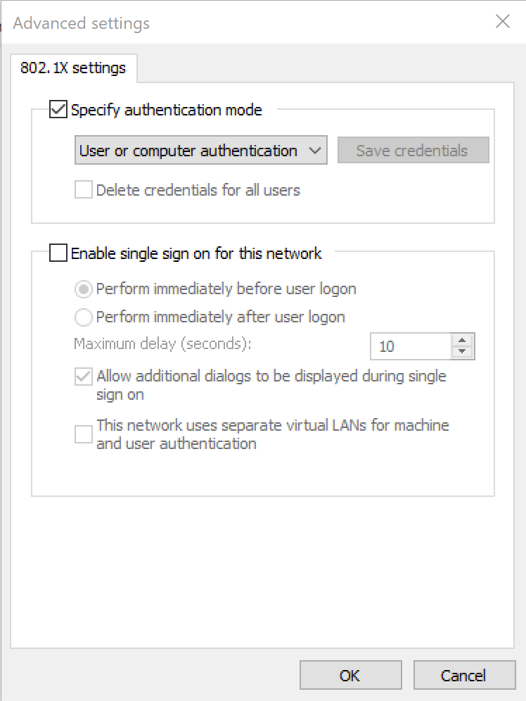LAN properties additional settings window