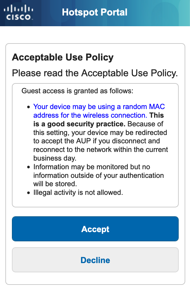 Hotspot portal page if the device is using a randomized MAC address