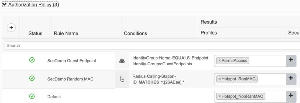 Authorization rules for the hotspot portals