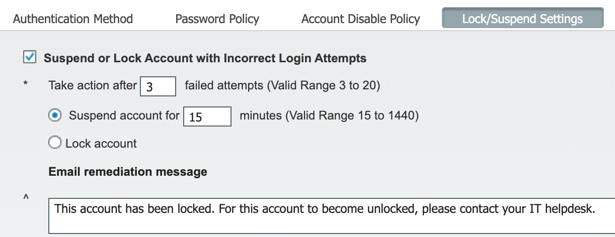 Lock/Suspend settings screen