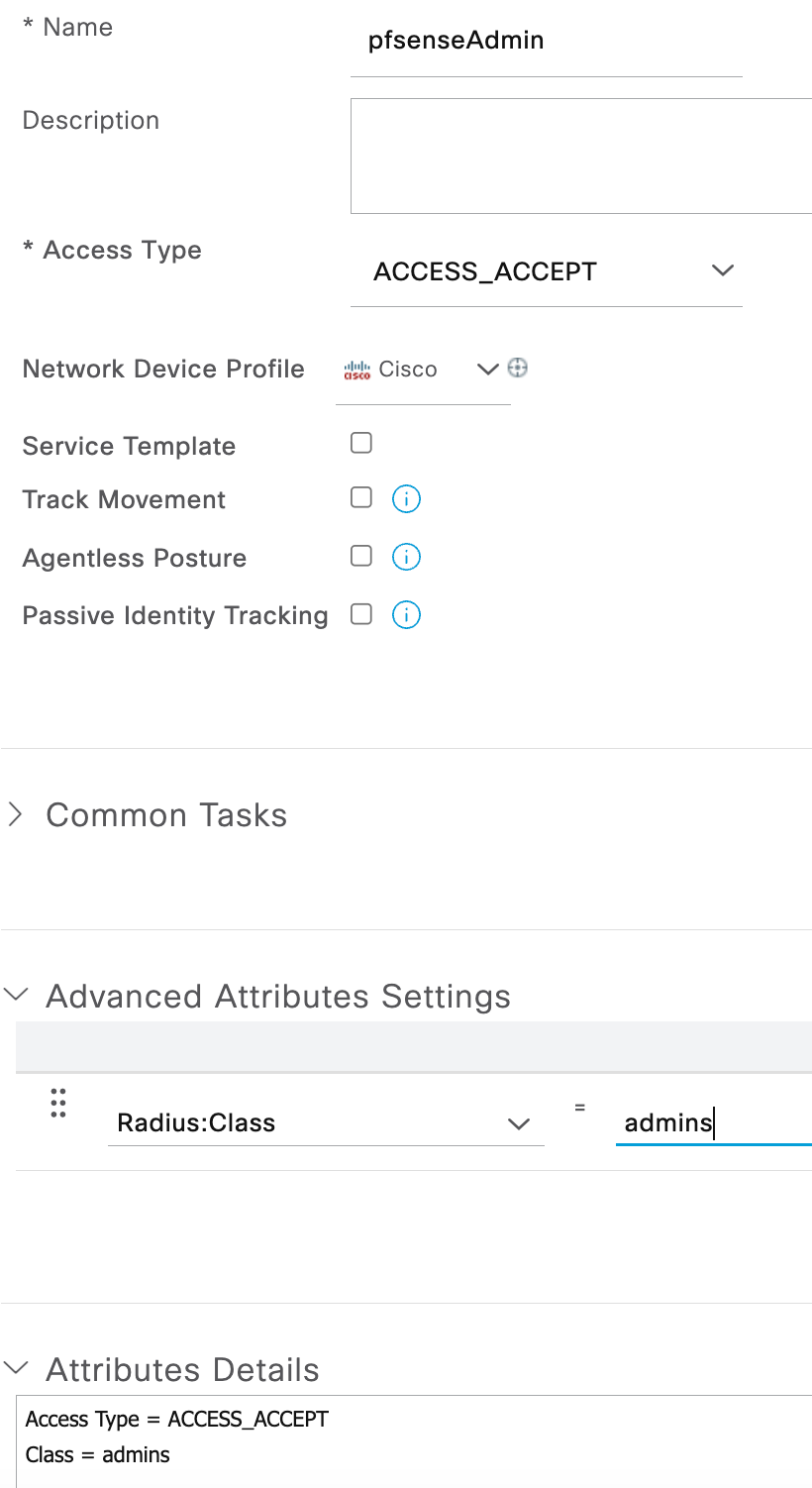 Authorization profile for pfSense admin group assignment.