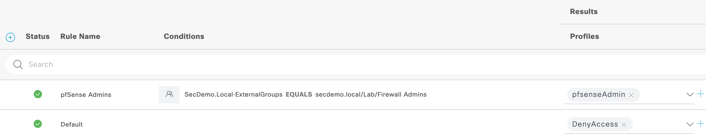 ISE pfSense admin authorization policy